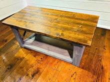 Load image into Gallery viewer, Rustic Farmhouse Coffee Table: Gray &amp; Provincial Brown, X Accent
