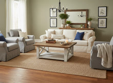 Load image into Gallery viewer, Farmhouse Square Coffee Table: Espresso Brown Top, Distressed White Base
