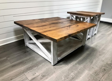 Load image into Gallery viewer, Rustic Farmhouse Wood Coffee Table Set, Distressed White End Tables
