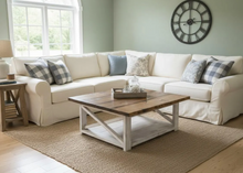 Load image into Gallery viewer, Rustic Farmhouse Wood Coffee Table Set, Distressed White End Tables

