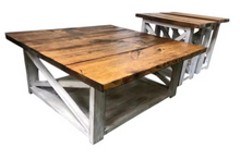 Load image into Gallery viewer, Rustic Farmhouse Wood Coffee Table Set, Distressed White End Tables
