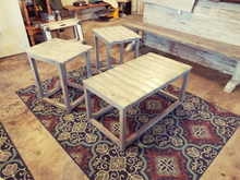 Load image into Gallery viewer, Farmhouse End Tables and Coffee Table Set: Gray Whitewash Wood
