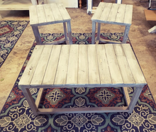 Load image into Gallery viewer, Farmhouse End Tables and Coffee Table Set: Gray Whitewash Wood
