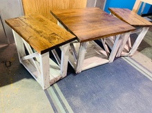 Load image into Gallery viewer, Rustic Farmhouse Table Set: Distressed White &amp; Provincial Brown
