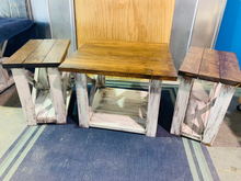 Load image into Gallery viewer, Rustic Farmhouse Table Set: Distressed White &amp; Provincial Brown
