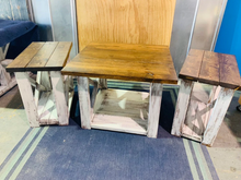 Load image into Gallery viewer, Rustic Farmhouse Table Set: Distressed White &amp; Provincial Brown
