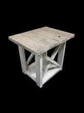 Load image into Gallery viewer, Rustic Farmhouse End Table Set: Gray White Wash, Distressed Base, X Brace
