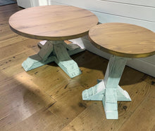 Load image into Gallery viewer, Rustic Farmhouse Coffee Table Set: Distressed White Pedestal Base
