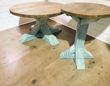 Load image into Gallery viewer, Rustic Farmhouse Coffee Table Set: Distressed White Pedestal Base

