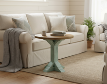 Load image into Gallery viewer, Rustic Farmhouse Coffee Table Set: Distressed White Pedestal Base
