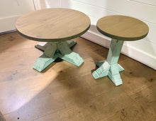 Load image into Gallery viewer, Rustic Farmhouse Coffee Table Set: Distressed White Pedestal Base
