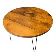 Load image into Gallery viewer, Round Coffee Table Wood Hairpin Legs Rustic Farmhouse Pine Living Room Handmade Metal Design

