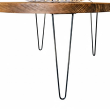 Load image into Gallery viewer, Round Coffee Table Wood Hairpin Legs Rustic Farmhouse Pine Living Room Handmade Metal Design
