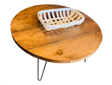 Load image into Gallery viewer, Round Coffee Table Wood Hairpin Legs Rustic Farmhouse Pine Living Room Handmade Metal Design

