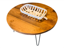 Load image into Gallery viewer, Round Coffee Table Wood Hairpin Legs Rustic Farmhouse Pine Living Room Handmade Metal Design
