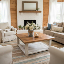 Load image into Gallery viewer, Square Coffee Table Farmhouse Wood Rustic Living Room Distressed White Handmade Furniture Table
