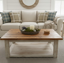 Load image into Gallery viewer, Square Coffee Table Farmhouse Wood Rustic Living Room Distressed White Handmade Furniture Table
