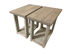 Load image into Gallery viewer, Farmhouse End Tables Set: Distressed White &amp; Gray Wooden Side Tables
