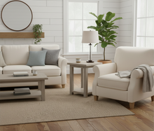 Load image into Gallery viewer, Farmhouse End Tables Set: Distressed White &amp; Gray Wooden Side Tables
