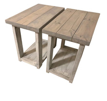 Load image into Gallery viewer, Farmhouse End Tables Set: Distressed White &amp; Gray Wooden Side Tables
