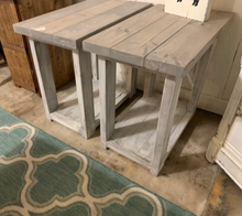 Load image into Gallery viewer, Farmhouse End Tables Set: Distressed White &amp; Gray Wooden Side Tables
