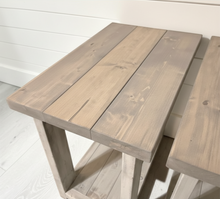 Load image into Gallery viewer, Farmhouse End Tables Set: Distressed White &amp; Gray Wooden Side Tables
