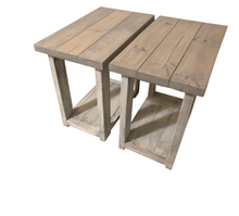 Load image into Gallery viewer, Farmhouse End Tables Set: Distressed White &amp; Gray Wooden Side Tables
