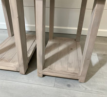 Load image into Gallery viewer, Farmhouse End Tables Set: Distressed White &amp; Gray Wooden Side Tables
