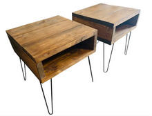 Load image into Gallery viewer, Modern Wood End Table Set Hairpin Legs Nightstand Side Tables Rustic Bedroom Storage

