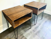 Load image into Gallery viewer, Modern Wood End Table Set Hairpin Legs Nightstand Side Tables Rustic Bedroom Storage

