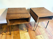 Load image into Gallery viewer, Modern Wood End Table Set Hairpin Legs Nightstand Side Tables Rustic Bedroom Storage
