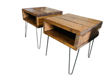 Load image into Gallery viewer, Modern Wood End Table Set Hairpin Legs Nightstand Side Tables Rustic Bedroom Storage
