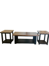 Load image into Gallery viewer, Farmhouse Coffee Table and End Tables Set: Black Base, Provincial Top
