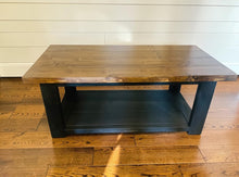 Load image into Gallery viewer, Farmhouse Coffee Table and End Tables Set: Black Base, Provincial Top
