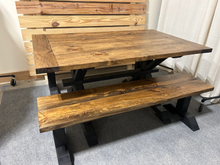 Load image into Gallery viewer, Farmhouse Trestle Table Set: Black Base, Provincial Brown Top, Benches
