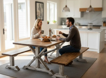 Load image into Gallery viewer, Farmhouse Trestle Dining Table Set With Benches 7ft Rustic Pine Wood Handmade

