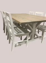 Load image into Gallery viewer, Farmhouse Trestle Dining Table Set with Chairs Rustic Wood White Kitchen Furniture
