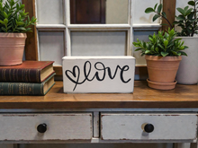 Load image into Gallery viewer, Rustic Love Wooden Block Sign, Farmhouse Shelf Decor, Minimal Black &amp; White Wood Decor
