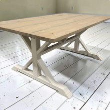 Load image into Gallery viewer, Farmhouse Trestle Dining Table Set with Chairs Rustic Wood White Kitchen Furniture
