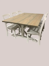 Load image into Gallery viewer, Farmhouse Trestle Dining Table Set with Chairs Rustic Wood White Kitchen Furniture
