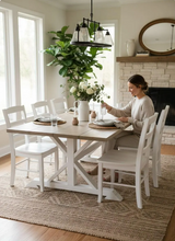 Load image into Gallery viewer, Farmhouse Trestle Dining Table Set with Chairs Rustic Wood White Kitchen Furniture
