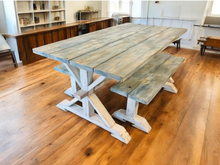 Load image into Gallery viewer, 6-Foot Trestle Table Set: Coastal Farmhouse Kitchen Table with Benches
