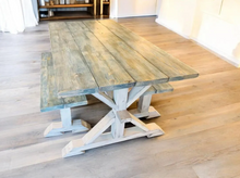 Load image into Gallery viewer, 6-Foot Trestle Table Set: Coastal Farmhouse Kitchen Table with Benches
