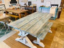 Load image into Gallery viewer, 6-Foot Trestle Table Set: Coastal Farmhouse Kitchen Table with Benches
