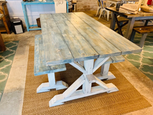Load image into Gallery viewer, 6-Foot Trestle Table Set: Coastal Farmhouse Kitchen Table with Benches
