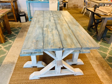 Load image into Gallery viewer, 6-Foot Trestle Table Set: Coastal Farmhouse Kitchen Table with Benches
