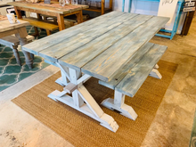 Load image into Gallery viewer, 6-Foot Trestle Table Set: Coastal Farmhouse Kitchen Table with Benches
