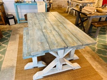 Load image into Gallery viewer, 6-Foot Trestle Table Set: Coastal Farmhouse Kitchen Table with Benches

