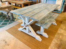 Load image into Gallery viewer, 6-Foot Trestle Table Set: Coastal Farmhouse Kitchen Table with Benches
