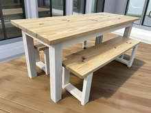 Load image into Gallery viewer, 6-Foot Narrow Farmhouse Dining Table Set: Rustic Wood Table &amp; Benches
